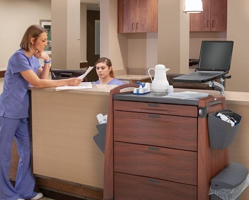 Nurse Station with Avalo woodblend medication management cart